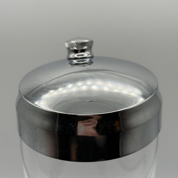 Vintage Mid Century Modern Etched Glass Cocktail Shaker Chrome Lid 10.5” MCM - Picture 6 of 16